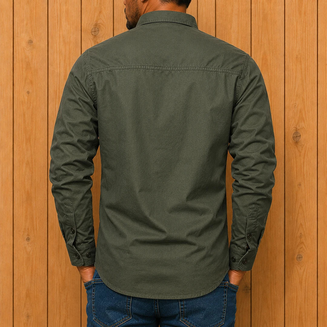 Utility Button-Up Shirt for Men - Long Sleeve, Dual Chest Pockets, Button Closure, Regular Fit
