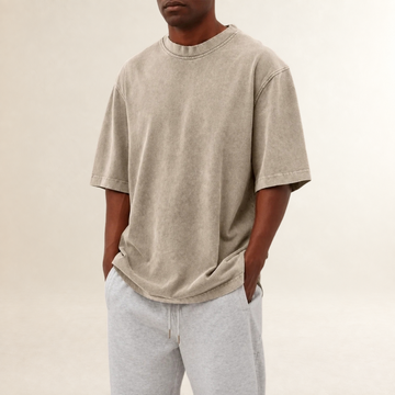 Washed T-Shirt for Men - Relaxed Fit with Short Sleeves and Round Neck
