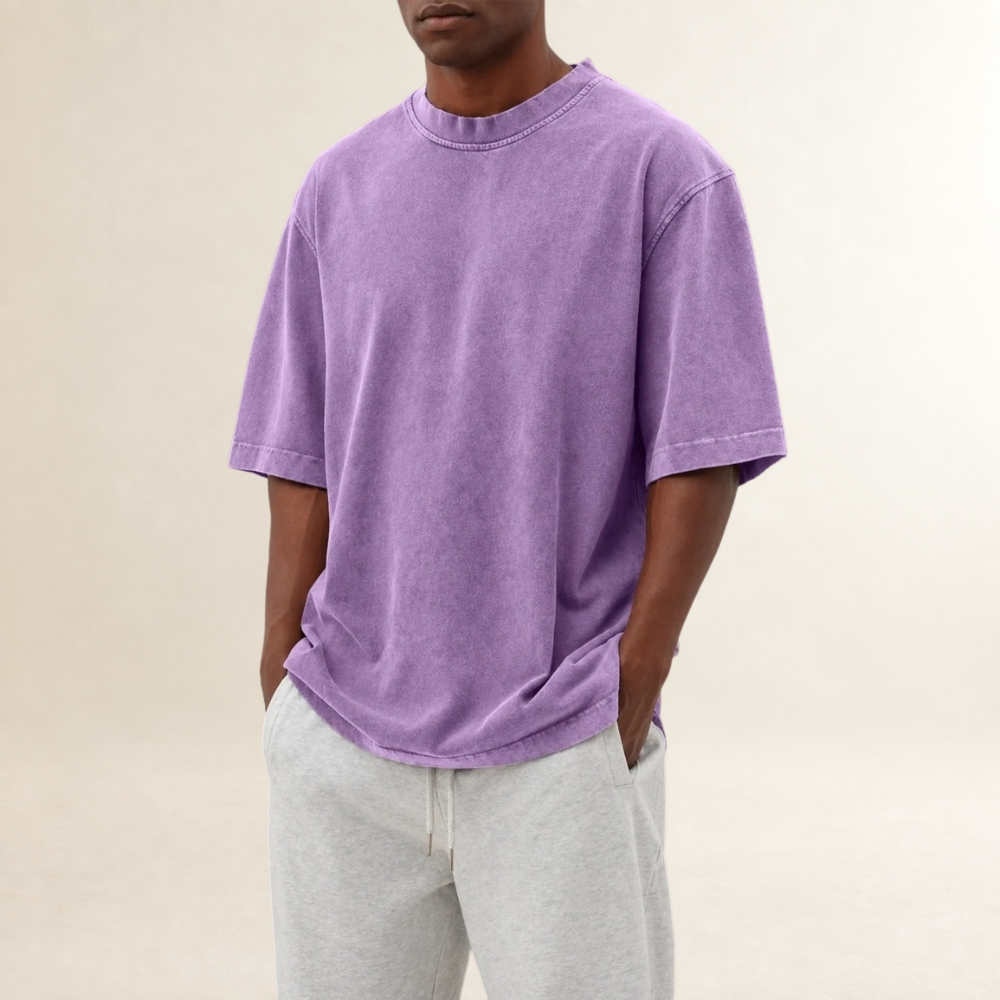 Washed T-Shirt for Men - Relaxed Fit with Short Sleeves and Round Neck