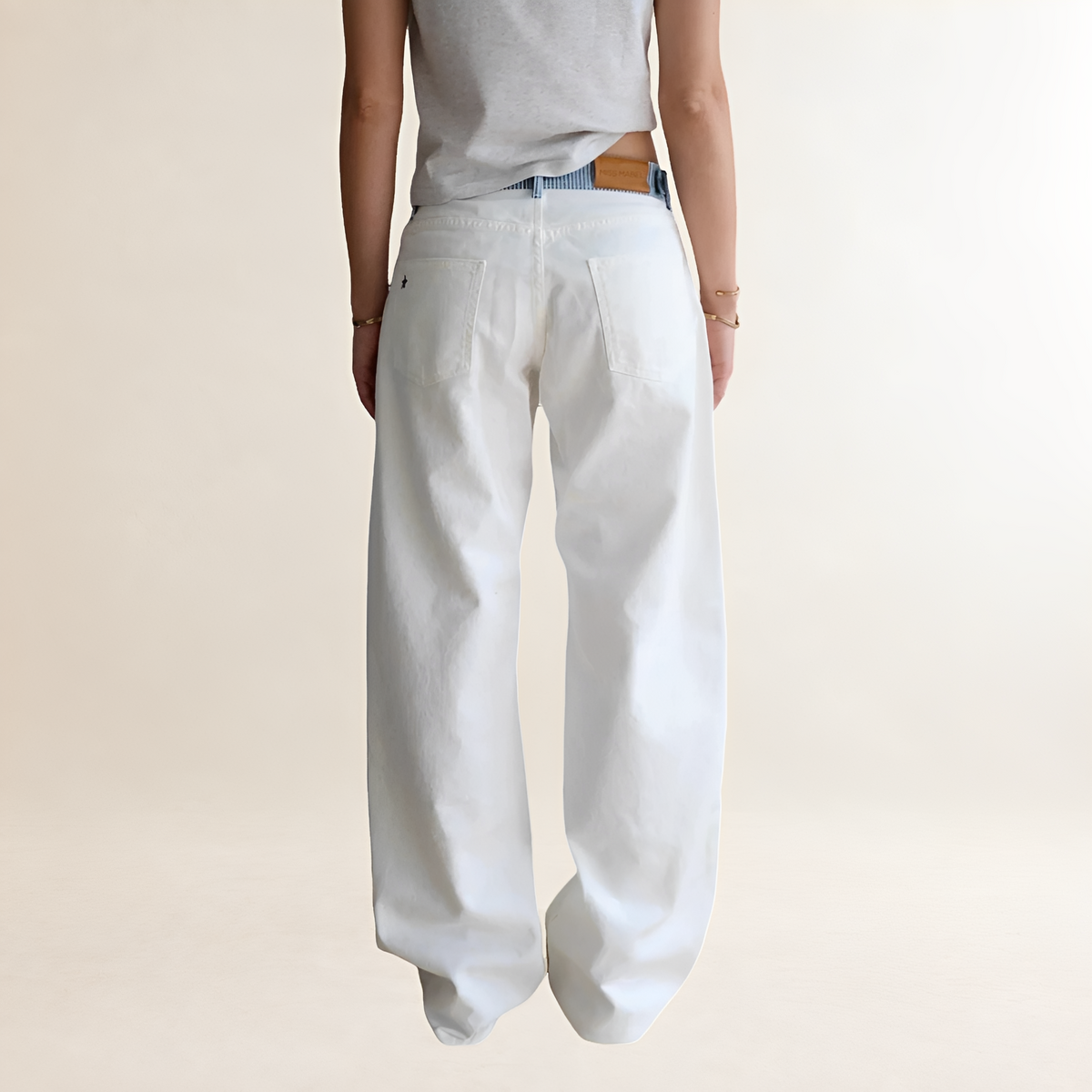 Wide Leg Jeans Women Contrast Waistband - Relaxed Fit