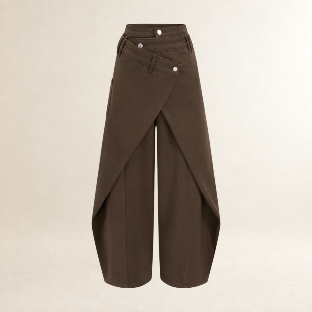 Wide-Leg Pants for Women Cross-Front Design High Waist Regular Fit