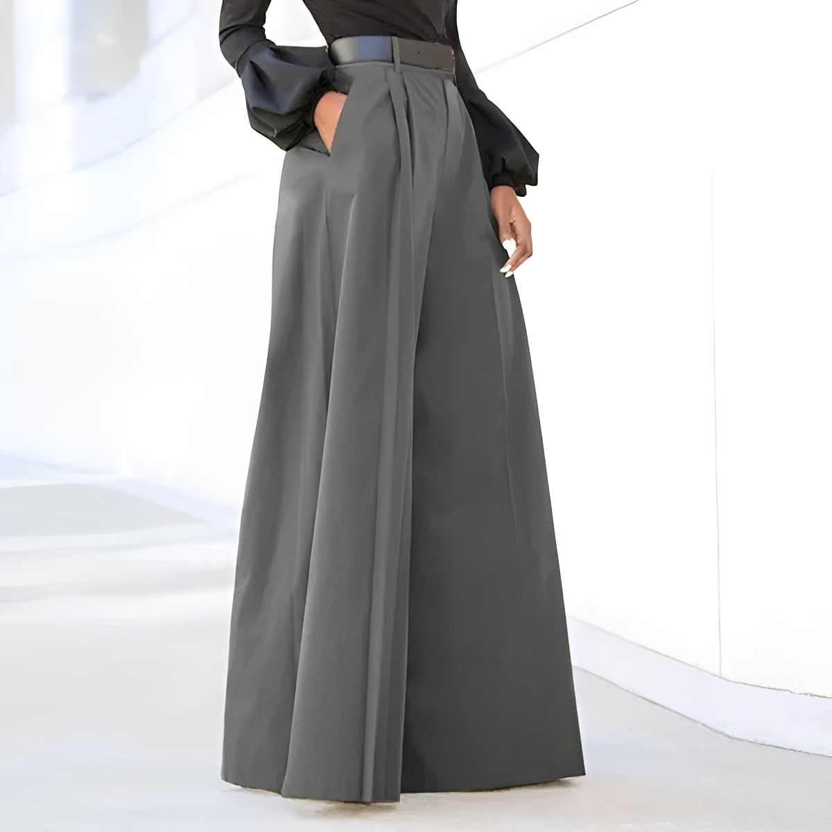 Wide Leg Pants Women High Waist Pleated Design with Pockets