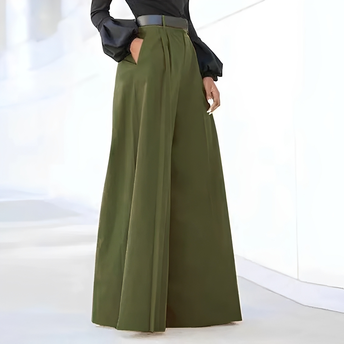 Wide Leg Pants Women High Waist Pleated Design with Pockets