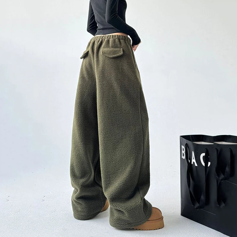 Wide Leg Sweatpants Women Oversized Fit with Drawstring Waist and Side Pockets