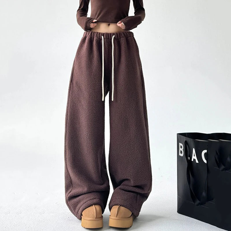 Wide Leg Sweatpants Women Oversized Fit with Drawstring Waist and Side Pockets