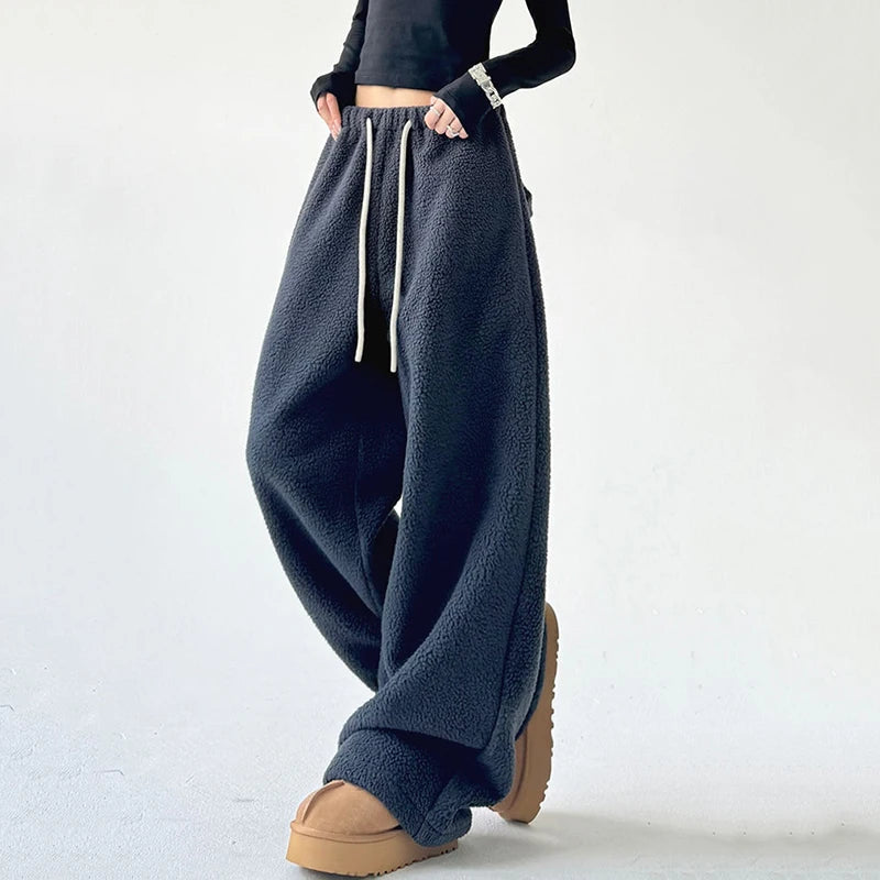 Wide Leg Sweatpants Women Oversized Fit with Drawstring Waist and Side Pockets