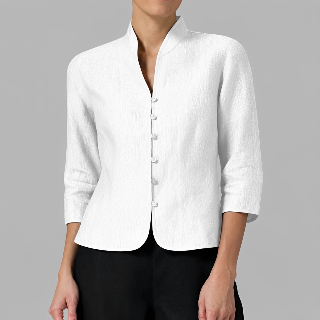Women Blouse Button-Up V-Neck Long Sleeve - Relaxed Fit
