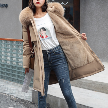 Women Coat Seasonal Hooded Plush Outerwear with Large Collar - Relaxed Fit