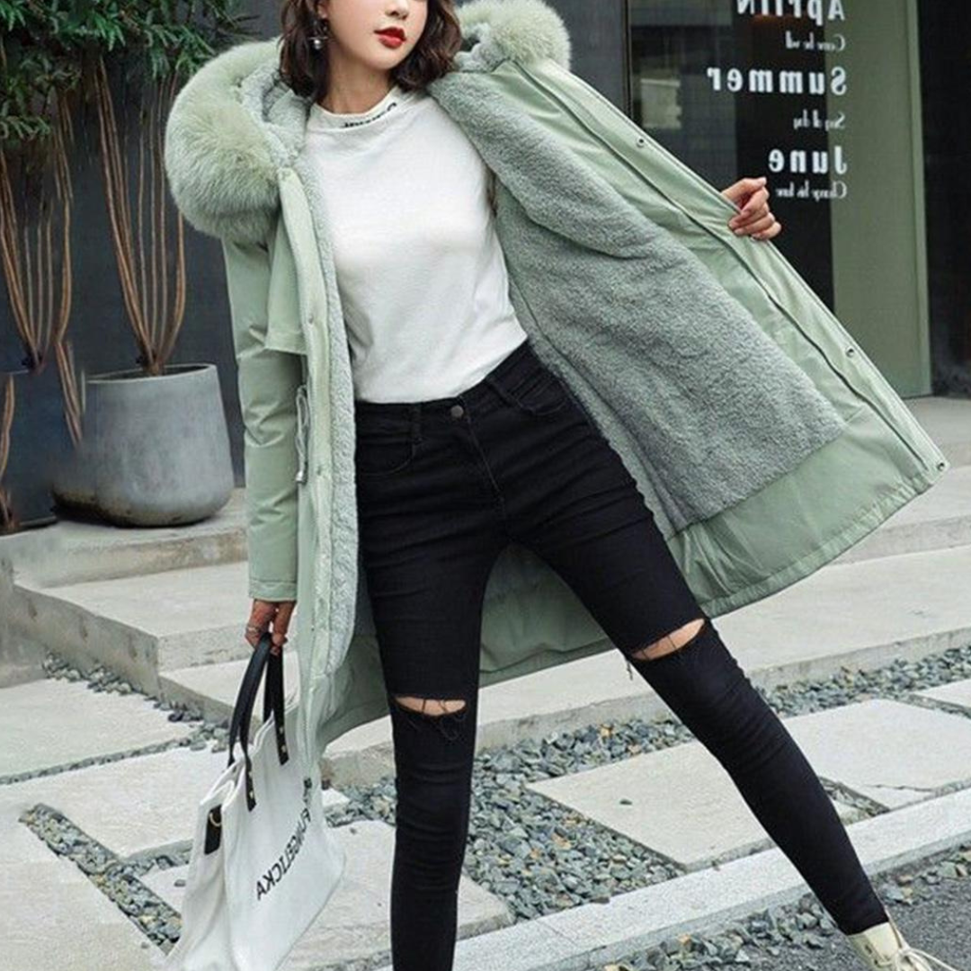 Women Coat Seasonal Hooded Plush Outerwear with Large Collar - Relaxed Fit