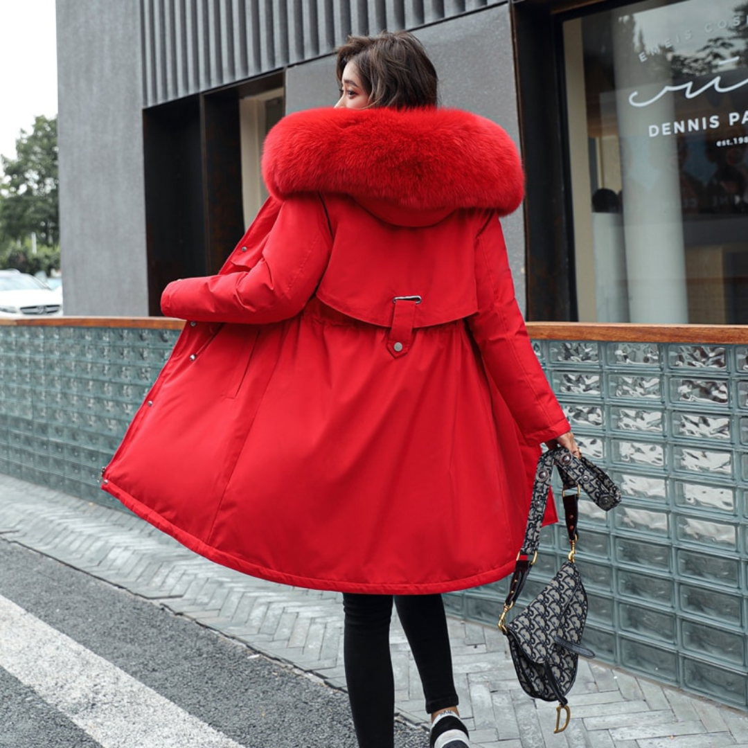 Women Coat Seasonal Hooded Plush Outerwear with Large Collar - Relaxed Fit
