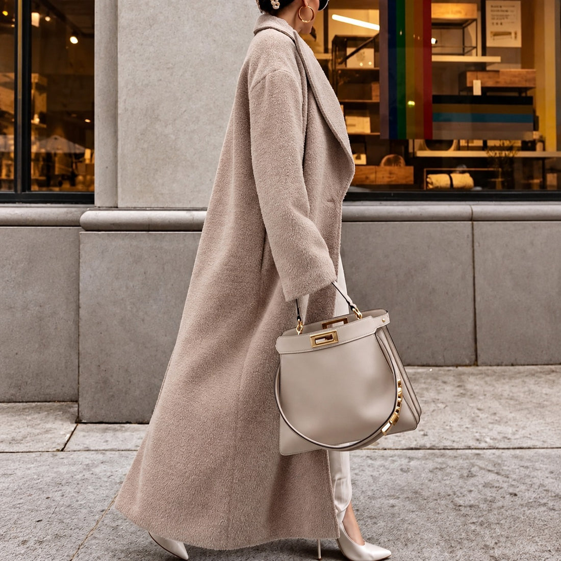 Women Oversized Coat - Long Length, Lapel Design, Single-Breasted Closure