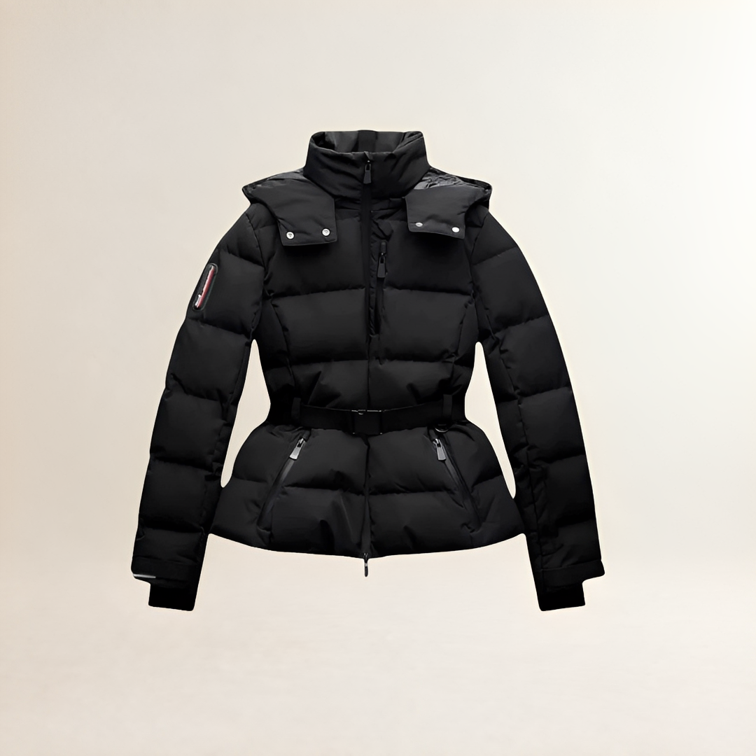 Women's Belted Puffer Jacket - Hooded, Quilted Design, Regular Fit