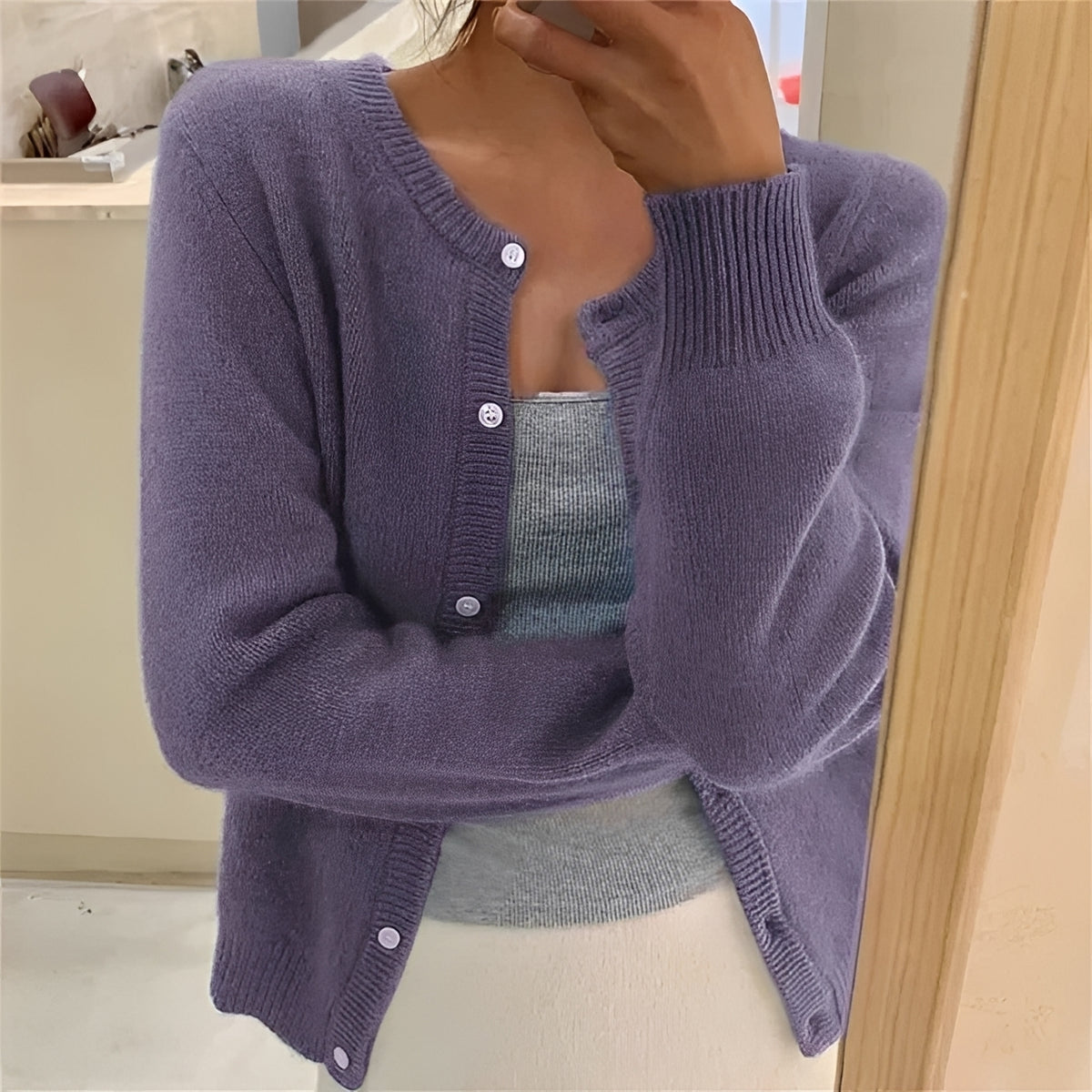 Women's Cardigan - Button Closure, Ribbed Cuffs, Regular Fit