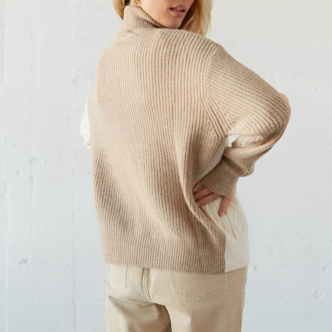 Women's Colorblock Turtleneck Sweater - Relaxed Fit Long-Sleeve Pullover