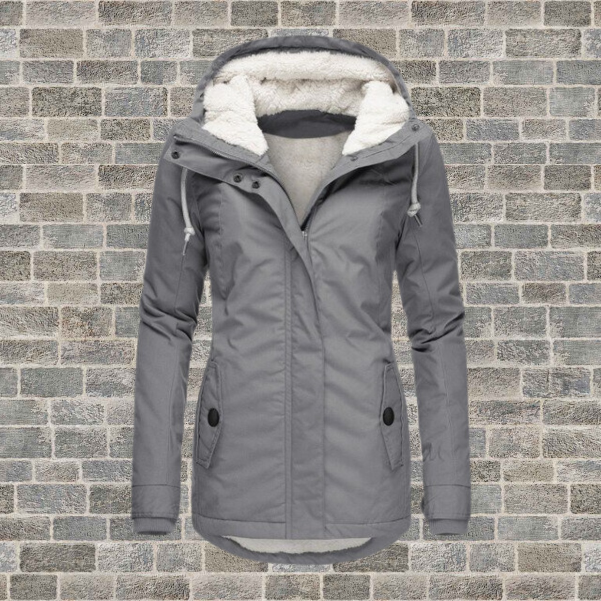 Women's Hooded Winter Jacket - Casual Fit with Zipper Closure and Side Pockets
