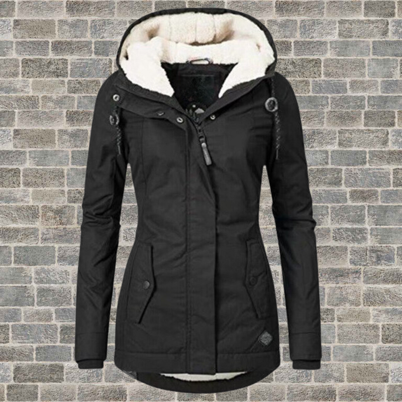 Women's Hooded Winter Jacket - Casual Fit with Zipper Closure and Side Pockets