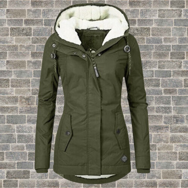 Women's Hooded Winter Jacket - Casual Fit with Zipper Closure and Side Pockets