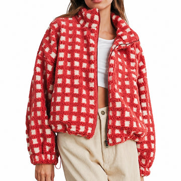 Women's Jacket - Full-Zip, Oversized Fit, Checkered Design