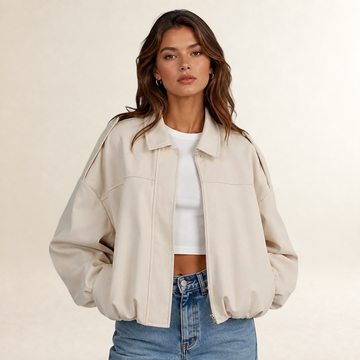 Women's Jacket Oversized Bomber with Structured Collar - Regular Fit