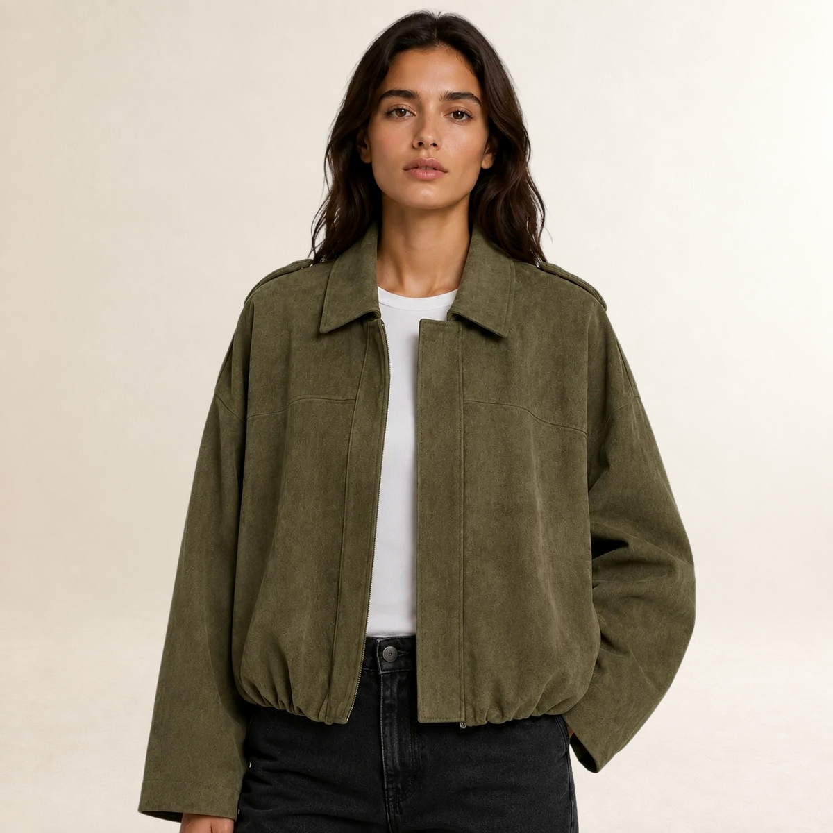 Women's Jacket Oversized Bomber with Structured Collar - Regular Fit