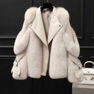 Women's Jacket - Oversized Collar, Zip Closure, Tailored Fit, Statement Outerwear