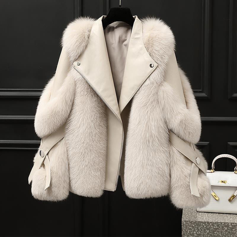Women's Jacket - Oversized Collar, Zip Closure, Tailored Fit, Statement Outerwear