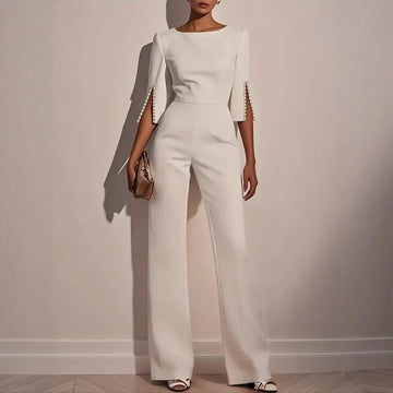 Women's Jumpsuit Sculpted Fit Pearl Detail Flared Leg