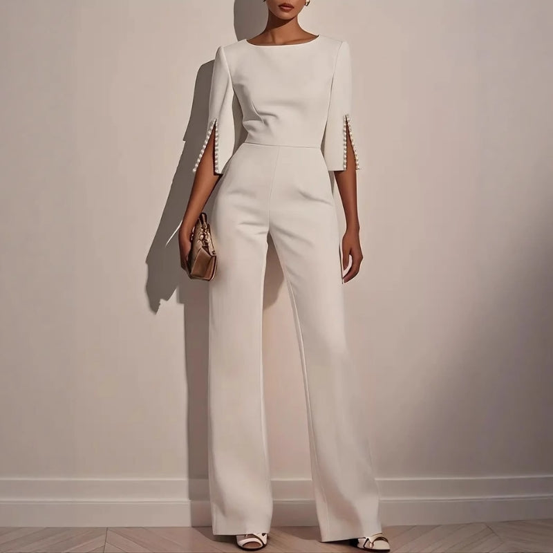 Women's Jumpsuit Sculpted Fit Pearl Detail Flared Leg