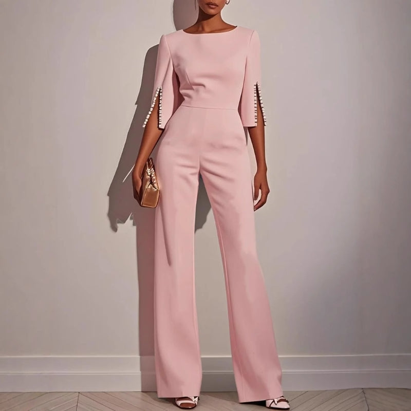Women's Jumpsuit Sculpted Fit Pearl Detail Flared Leg