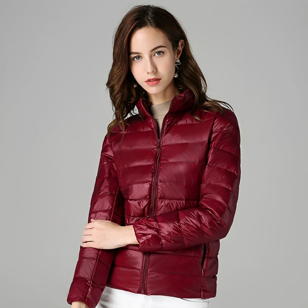 Women’s Lightweight Jacket - Quilted Design, Zip Closure, Stand Collar