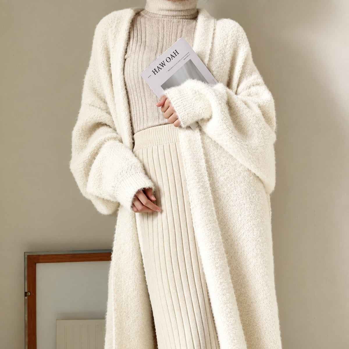 Women's Long Cardigan - Oversized Fit with Open Front Design