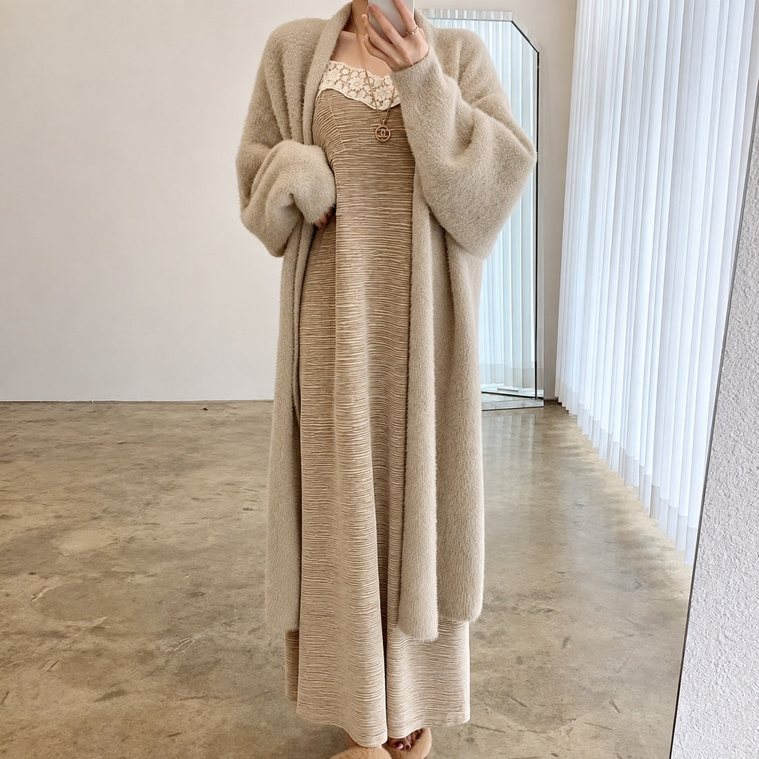 Women's Long Cardigan - Oversized Fit with Open Front Design