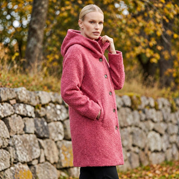 Women’s Long Coat with Hood and Button Closure - Relaxed Fit