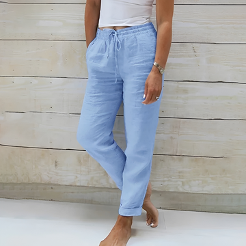 Women's Relaxed Straight-Leg Pants with Elastic Drawstring Waist and Side Pockets, Ankle-Length