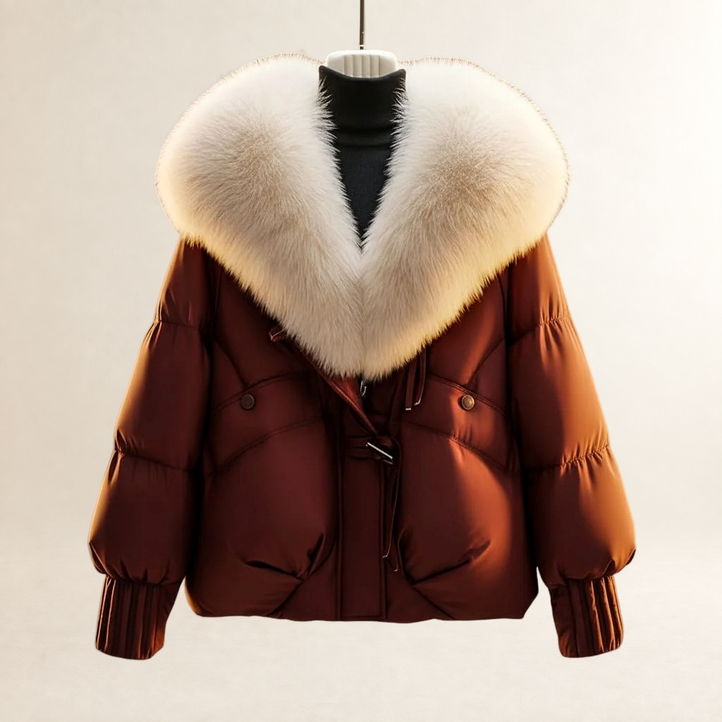 Women's Short Quilted Puffer Coat with Oversized Statement Collar, Adjustable Waist Belt and Ribbed Cuffs
