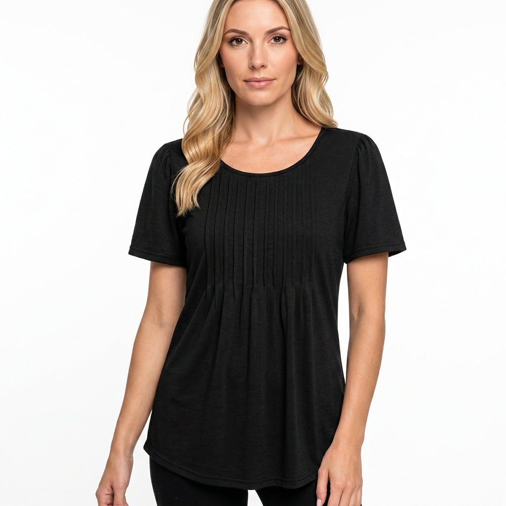 Women's Short-Sleeved T-Shirt with Pleated Detail - Relaxed Fit