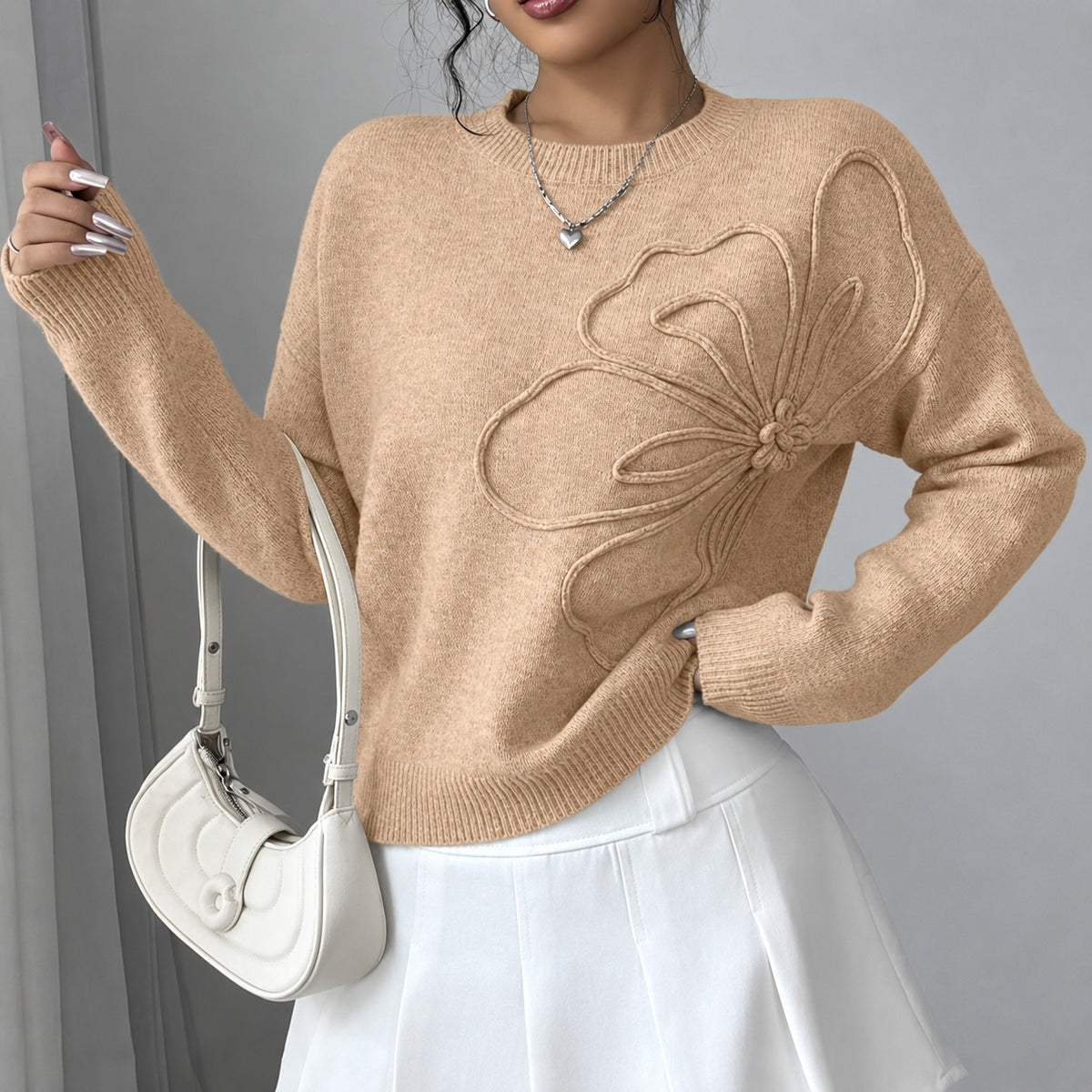 Women's Sweater - Floral Embroidery Design with Relaxed Fit
