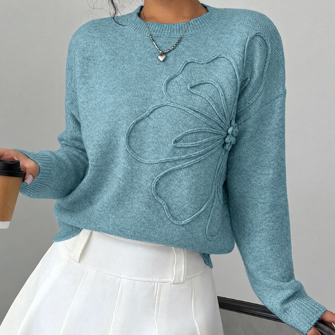 Women's Sweater - Floral Embroidery Design with Relaxed Fit