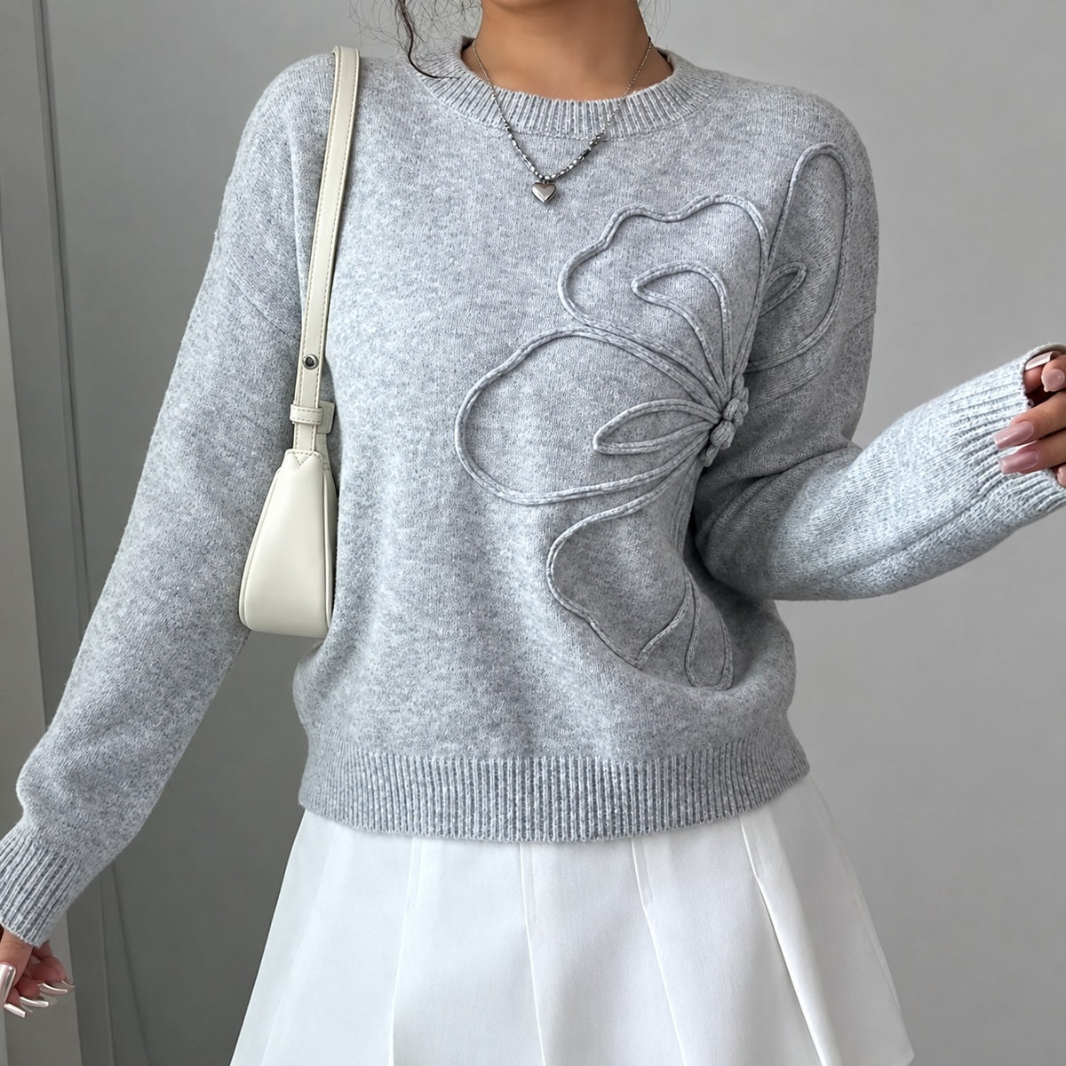 Women's Sweater - Floral Embroidery Design with Relaxed Fit