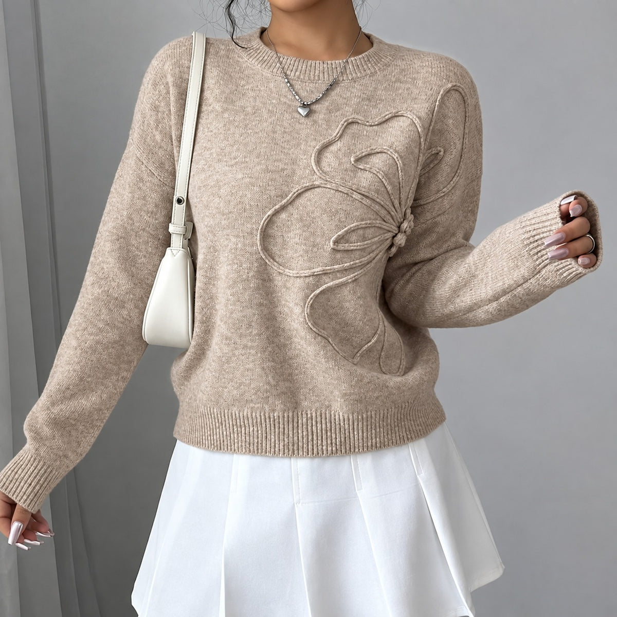 Women's Sweater - Floral Embroidery Design with Relaxed Fit