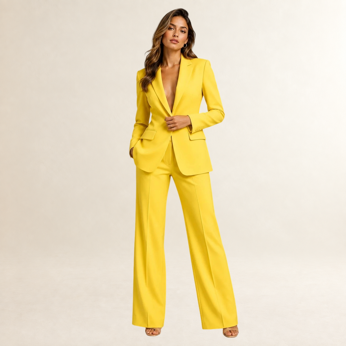 Women's Tailored Blazer and Wide-Leg Trouser Suit Set - Structured Fit