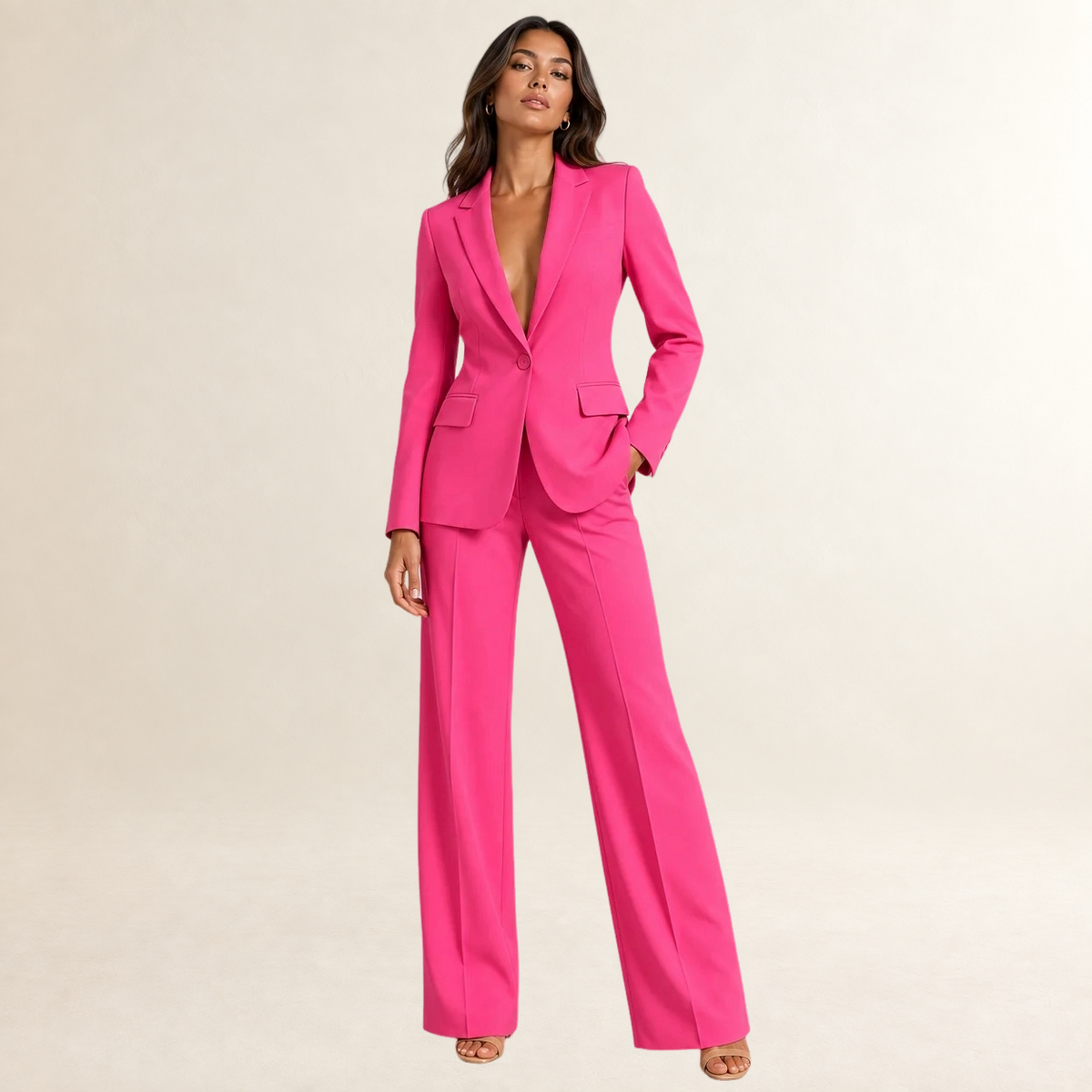 Women's Tailored Blazer and Wide-Leg Trouser Suit Set - Structured Fit