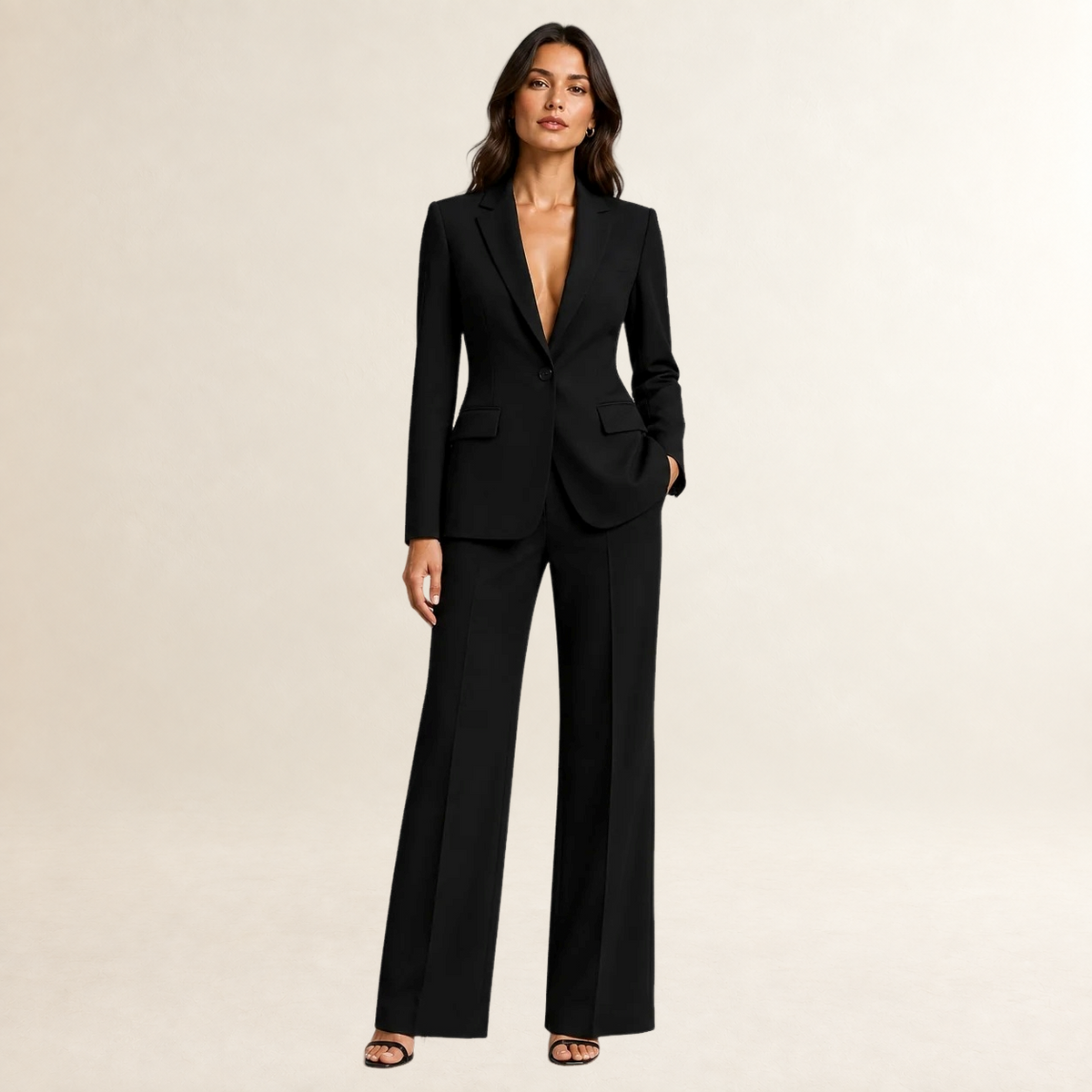 Women's Tailored Blazer and Wide-Leg Trouser Suit Set - Structured Fit