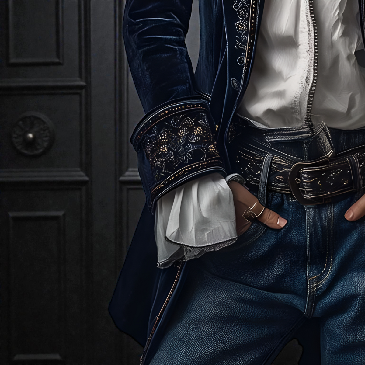 Women's Tailored Longline Jacket with Embroidered Trim and Wide Cuffs