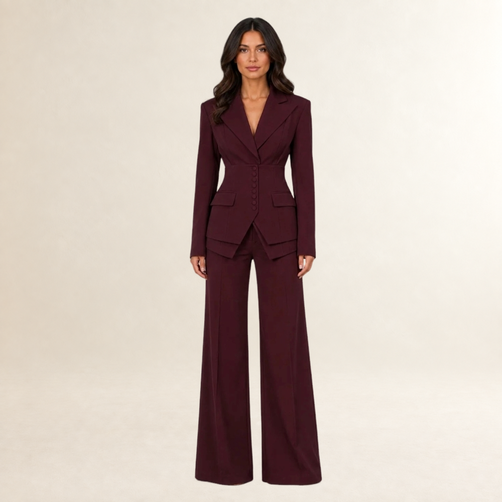 Women's Tailored Three-Piece Suit Set with Wide-Leg Trousers - Blazer and Waistcoat