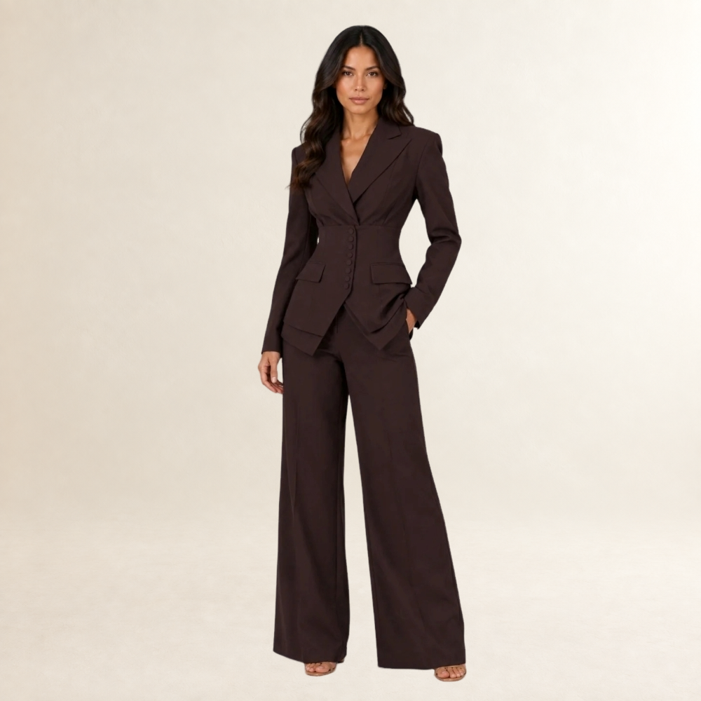Women's Tailored Three-Piece Suit Set with Wide-Leg Trousers - Blazer and Waistcoat