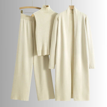 Women's Three Piece Set Relaxed Fit Ribbed Top and Wide-Leg Pants