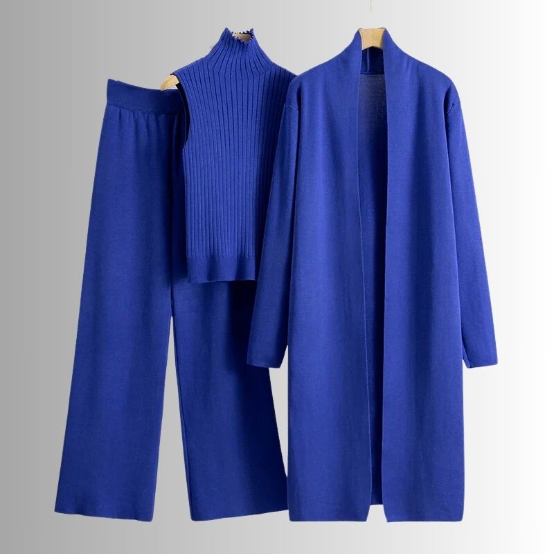 Women's Three Piece Set Relaxed Fit Ribbed Top and Wide-Leg Pants