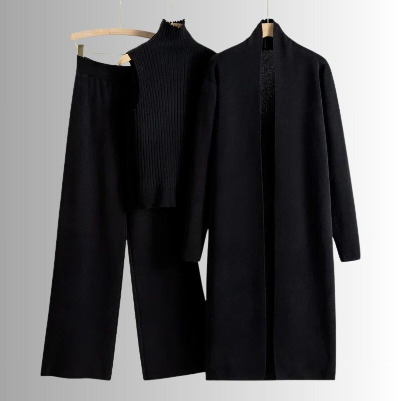 Women's Three Piece Set Relaxed Fit Ribbed Top and Wide-Leg Pants