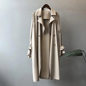 Women's Trench Coat Double-Breasted with Button Detail and Belted Cuffs